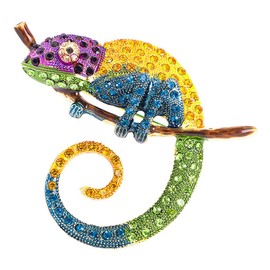 Sarini Colorful Chameleon Brooch with Rhinestones Unique Design Made of Hypoallergenic Material Can Be Used as a Brooch and Pendant