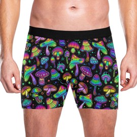 JHKKU Men's Bright Psychedelic Mushrooms Boxer Briefs Underwear Fly Front 3D Pouch Comfy Stretch, Medium
