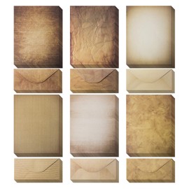 120 Pack Vintage Paper and Envelopes - 60 Sheets of Antique Looking Papers & 60 Antique Style Envelopes - Six Classic Aged Paper Designs - Vintage Printing paper, Vintage Writing Paper, 8.5 x 11 inch