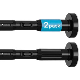 2pack Tension Curtain Rod 41-126 In(4-10Ft) Long Shower Curtain Rods No Drilling Outdoor Tension Rods For Patio Black Shower Rod For Window Or Bathroom，Rod Diameter 1.26in-One-Bond Stretching