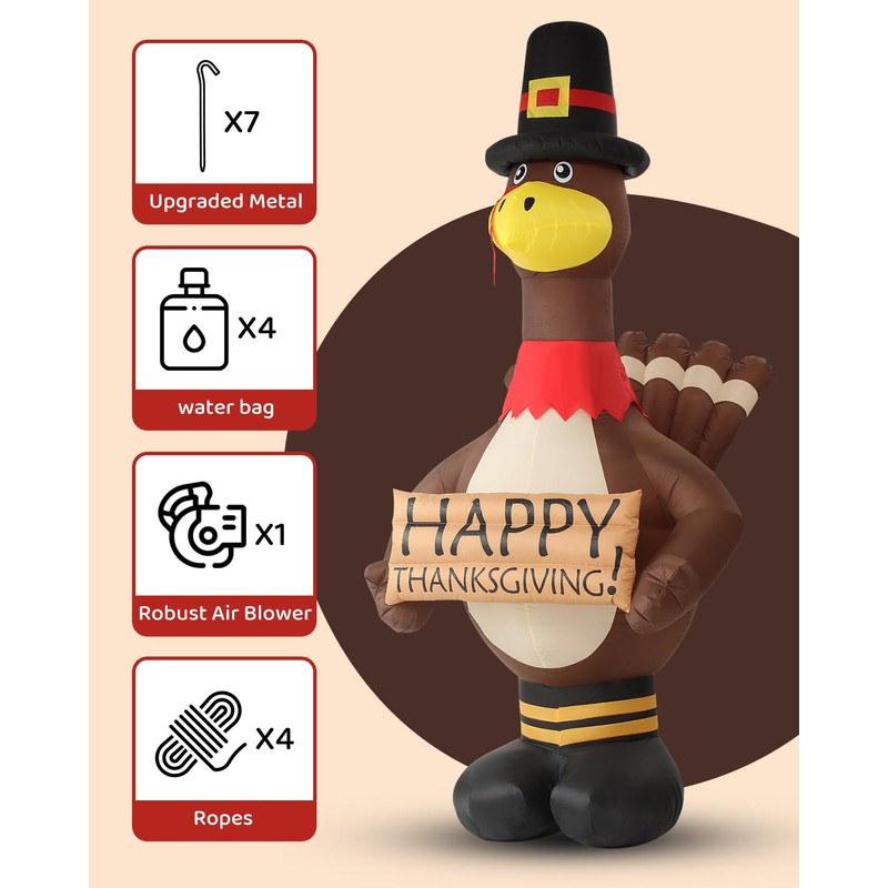 12FT Giant Blow Up Thanksgiving Inflatable Turkey Outdoor Decorations with