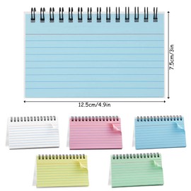 5 Pack Index Cards,250 Sheets 3x5 Inch Multicolor Lined Flash Cards Easy Tear Note Cards Revision Record Card Taking Paper Spiral Notebook with PVC Cover for Kid Student School Home Office Study
