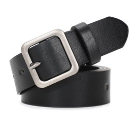 XZQTIVE Women’s Leather Belts for Jeans Pants Dresses Fashion Ladies Black Belt with Square Buckle