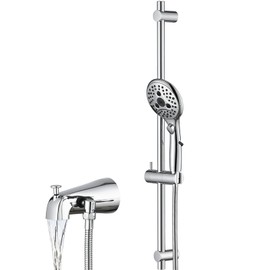 PROOX All Metal Diverter Tub Spout, 6 Settings Hand Held Shower with ON/Off Pause Switch, Adjustable Slide Bar, Chrome