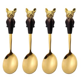 OULIGET Gold Soup Spoon Set of 4,Stainless Steel Titanium Plating Shiny 7 Inch Golden Round Soup Spoons Silverware, Gold Cute Dog Table Spoon Bouillion Set Sturdy