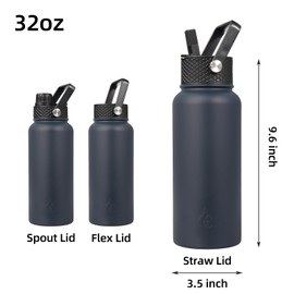 BJPKPK Insulated Water Bottles with Straw Lid, 32oz Metal Large Water Bottle with 3 Lids, Reusable Leak Proof BPA Free Thermos, Stainless Steel Canteen Water Bottle for Sports, Gym&Travel-Navy Blue