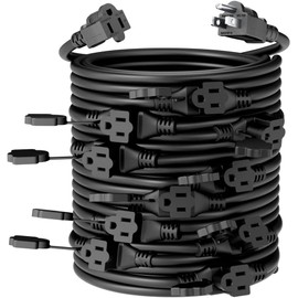 Yodotek Black 50FT 16 Gauge Multi Indoor/Outdoor Power Extension Cord,Multiple Evenly-Spaced 11 Outlet,Cord Splitter,for Landscaping Light,Stage Backlines,Party and Christmas Decoration.ETL Listed