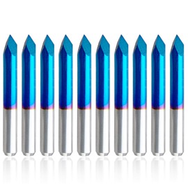 FoxAlien 10pcs Triangular CNC Router Bits V-Bit, 60 Degree 0.1mm Engraving Bits, 1/8” Shank Nano Blue Coating Sharp Pyramid Bits for Acrylic Wood MDF Aluminum Lettering Sign Making