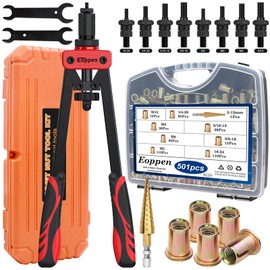 Eoppen Rivet Nut Tool Kit, Rivnut Tool Kit with 500Pcs Rivet Nuts (M5, M6, M8, M10, 1/4-20, 5/16-18, 3/8-16) and 8 Metric and SAE Mandrels with a Step Drill Bit and Rugged Carrying Case (14Inch)