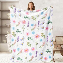 keepitcozi Mantas de Lana para Mujeres y Niñas, Manta Impresa con Flores Coloridas, Regalos de Cumpleaños y San Valentín para Adultos y Niños, Manta de Franela con Diseño Floral para Decoración del