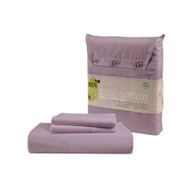 Lane Linen 100% Organic Cotton Twin Fitted Sheets, Lilac, 2-Piece Set (1 Fitted Sheet, 1 Pillowcase), Percale Weave, Lightweight, Soft, Breathable, Fits Mattress Upto 15' Deep - Lilac
