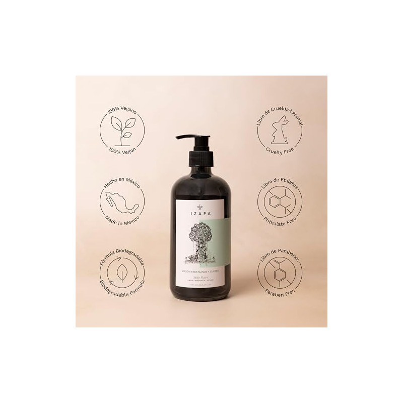 Izapa Jade Maya Loción Manos Cuerpo 480ml Aceite Almendras Dulces