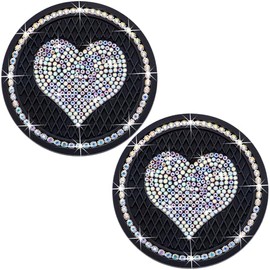 MEAJOO 2PCS Sparkling Car Cup Holder Coaster – 2.75 Inch Silicone Insert – Non-Slip, Shockproof – Universal Auto Interior Accessories for Women Girls (Black & Colorful)