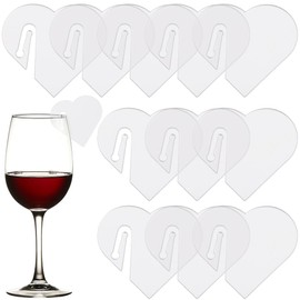 SUNNYCLUE 1 BOX 20PCS Acrylic Heart Drink Tags Wine Glasses Name Tags Transparent Party Write on Stemless Glasses Markers Blanks Flat Glass Identifiers Tag for Wedding Birthday Christmas Family Party