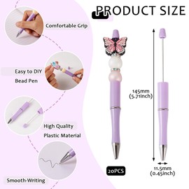 Elecrelive 20pcs Plastic Beadable Pens Black Ink Ballpoint Pen Lilac Blank Beadable Pens for Students Teacher Office School Graduation Gift Supplies