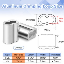 200Pcs 5/64"Cable Crimp Sleeves, Aluminum Wire Rope Crimping Loop Sleeve. Cable Ferrules for Cable and Wire Rope Crimp Double Barrel Crimp Sleeves (M2-5/64")