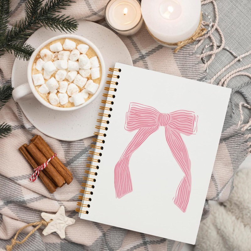 QUICQOD Coquette Pink Bow Notebook Journals,Preppy Funky Notebook for Teen