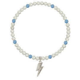 NUSTTAL Baseball Necklace 18 Inch Lightning Bolt Pendant for Men Women Bling Ice Collection | Rhinestone Clay Beaded Discoball Design | Gifts for Baseball Team Players Lovers | White/Blue