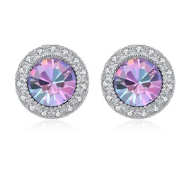 Aurora Borealis Crystal Earrings Sterling Silver Birthstone Stud Earrings Anniversaries Wedding Jewelry Gifts for Women