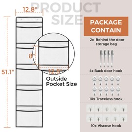 Hanging Storage 2 Pack Over The Door Organiser Storage with 10 Mesh Pockets 3 Kinds of Hooks,Pockets for Closet,Wardrobe Shoe Gadget Storage Organiser Shelves for Toys Kitchen Bedroom Bathroom