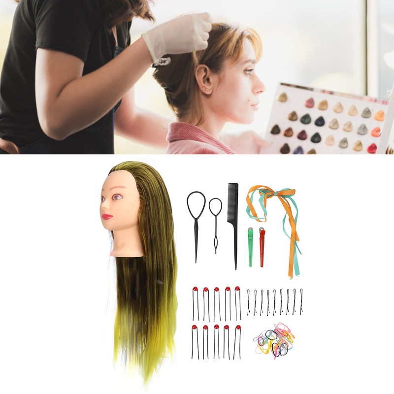 Gradient Wig Hair Mannequin Head Hairdressing Styling Training Braiding Doll
