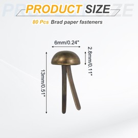 PATIKIL 80 Pcs Brads Paper Fasteners, 6 x 13 mm Metal Round Head Split Pins, Prong Brads for Scrapbooking Leather Craft Decorative DIY Supplies, Bronze