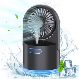 Mini Ventilator mit Kühlen Nebel, Tragbarer USB Tischlüfter Luftkühler mit Kühlen Nebel, 3 Windmodi, 7 Farben Nachtlichter, Tischventilator für Home, Office, Büro, Reisen im Freien