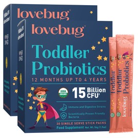 lovebug PROBIOTICS Lovebug Award Winning Probiotics | Constipation & Stomach Discomfort | Softer Bowel Movements | Easy-to-Take Powder | Ages 12 Months to 4 Years | 60 Packets
