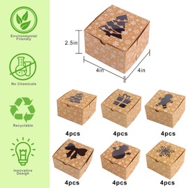 CCINEE Christmas Brown Cardboard Bakery Boxes, 24 Pack 4"x 4"x 2.5" Mini Cookie Boxes with Window Kraft Cake Box for Xmas Cupcakes Cookies Brownies Donuts Truffles Gift-Giving.