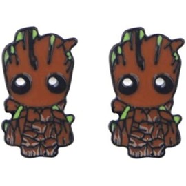 Superhero Baby Tree Character Metal Enamel Stud Earrings