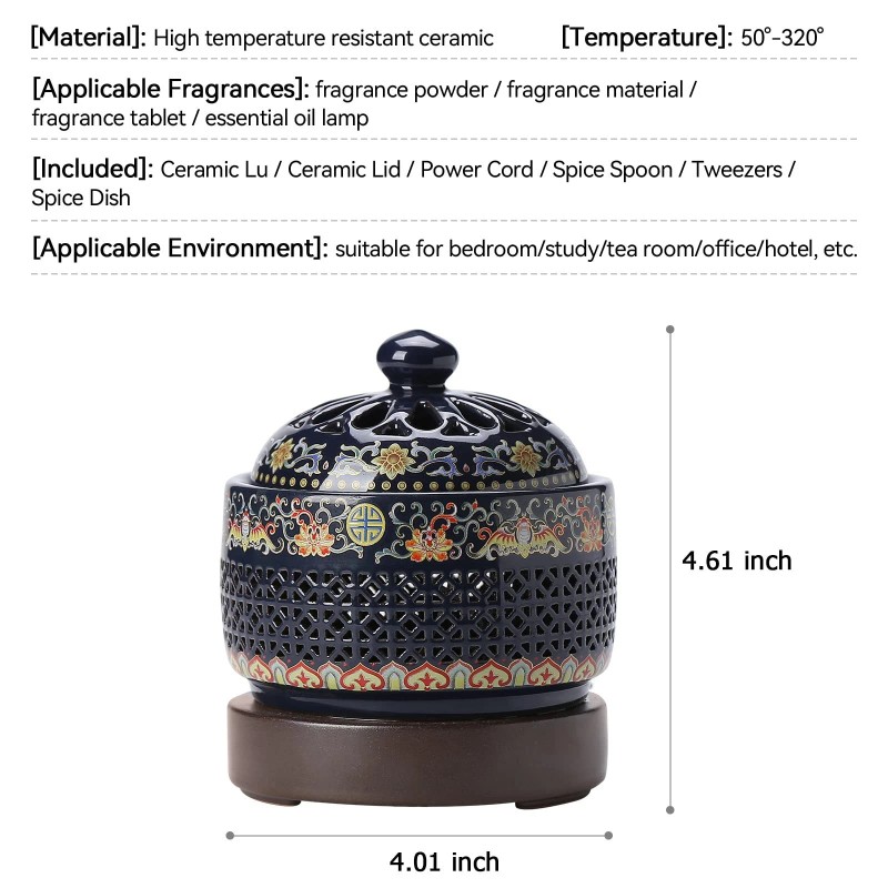 Issnw Ceramic Holder Electric Incense Burner Enamel Builtin Led Lights