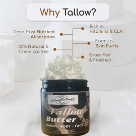 PureBellissimo Tallow Cream, Whipped Beef Tallow Moisturizer for Sensitive Skin, Handmade Whipped Tallow Balm - Natural Body Butter, Lotion For Extremely Dry Skin, 7 OZ. (Unscented, Odorless)
