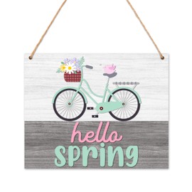 TIRYWT Spring Decorations for Home - Hello Spring Door Sign, 8x10 Inches Spring Door Hanger with String for Indoor Decor, Spring Door Decorations, Spring Office or Outdoor Decor -K06