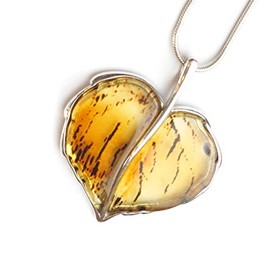 MyBernstein Amber Pendant Heart Leaf (Amber Jewellery 10242), Silver amber Silver, Amber
