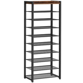 HOOBRO 10-Tier Shoe Rack, 20.5" L Shoe Storage Organizer, Narrow Shoe Shelf, Saving Space, Stable and Sturdy, Hold 18-20 Pairs of Shoes, for Entryway, Hallway, Living Room, Rustic Brown BF40XJ01