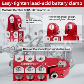 6x1/0 Gauge AWG Battery Clamps Terminal, Colored Anode 12 Volt Battery Terminals Top Post, Positive (Red) Negative (Blue) Set (+/-), for SAE/DIN/EN Tapered Top Post, 6-Way Battery Connectors