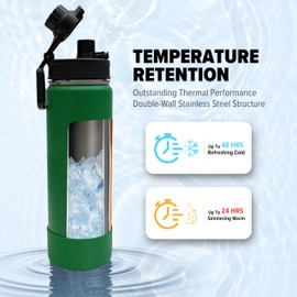 Y TOP 18 oz Insulated Stainless Steel Water Bottle – Vacuum Double Wall, Flip Top Lid with Safety Lock, Leak Proof & BPA Free, Keeps Cold 48H / Hot 24H, Carry Handle for Sports, Travel, School (Green)