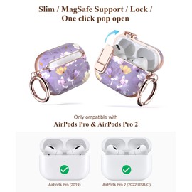 TATOFY for AirPods Pro 2nd Generation Case with Lock Carabiner Cleaner, Slim AirPod Pro 1st & 2nd Hard Case Cover, Compatible with MagSafe (Purple)