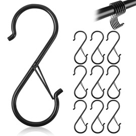 MejaRizon 10 Stück S Haken Edelstahl, 90mm Haken zum Einhängen, Sicheres Schnallendesign, Haken mit Sicherung Geeignet für Küche, Werkstatt, Badezimmer, Garten, Schlafzimmer, Draussen(Schwarz)