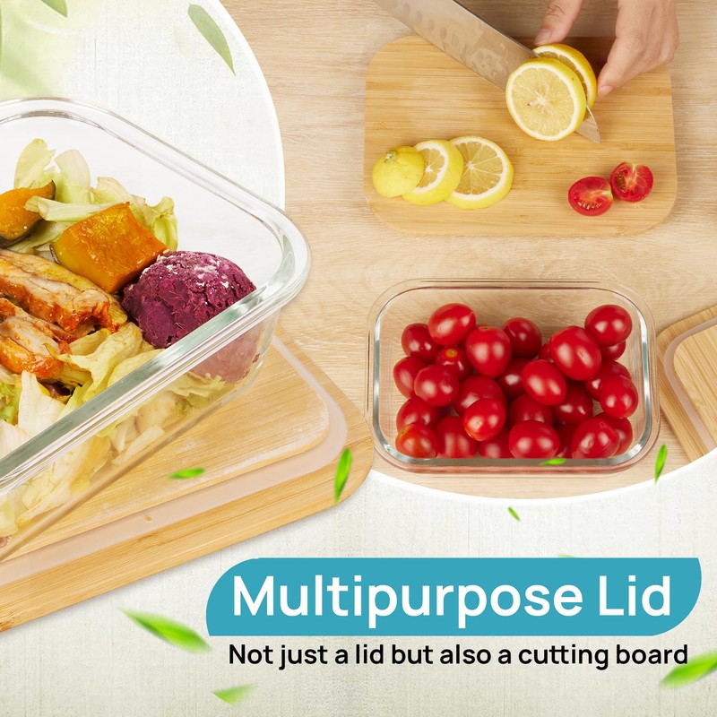 Vtopmart Glass Food Storage Containers with Bamboo Lids, 4 Pack
