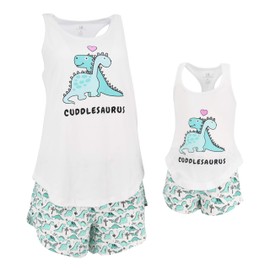 Único bebé UB Cuddlesaurus Mommy and Me día de San Valentín conjunto loungewear, Agua (Aqua), De Las Mujeres Mediano
