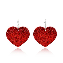 Heart Earrings for Women Valentine Day Rhinestone Red Love Heart Dangle Drop Earrings (C-Bling,Red)