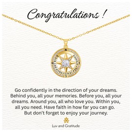 Graduation Gifts for Her, Inspirational Graduates Compass Necklace for Women Jewelry, College Graduation Gifts for Friends with Congrats Grad Box, Gift Bag, Gift Tissue and Bookmark