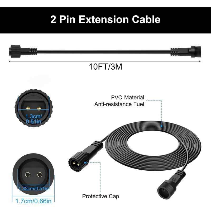 CAMANTU 2Pin Extension Cable 10FT, IP68 Waterproof Extension Lead 16AWG