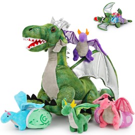 Karister Dragon Plush Toy Set,Dinosaur Stuffed Animal for Boys,Girls,Dragon Stuffed Animal with 4 Baby Dragons & 2 Dragon Egg,Dinosaur Toy for Kids on Birthday, Christmas,Dinosaur Eggs