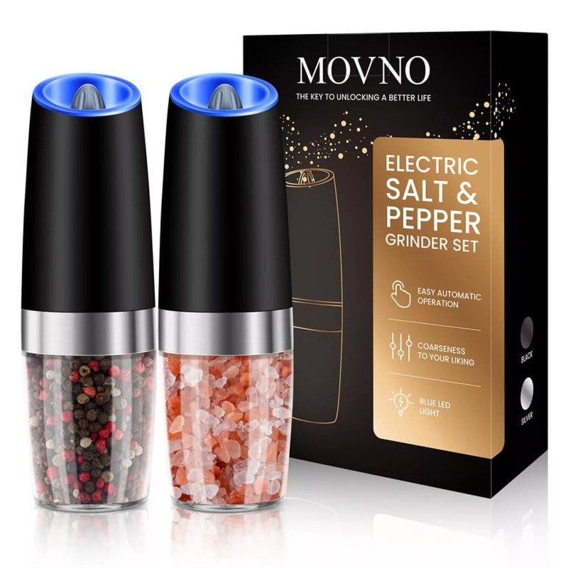 MOVNO 2Pcs Gravity Electric Salt and Pepper Grinder Set, Battery