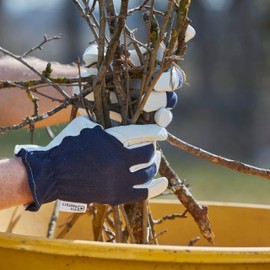 Gebol Eco Driver | Work Gloves with Palm Made of Leather with High Resistance | Leather Gloves for Men | Size L (Size 9) | Blue/White | 6 Pairs Multipack