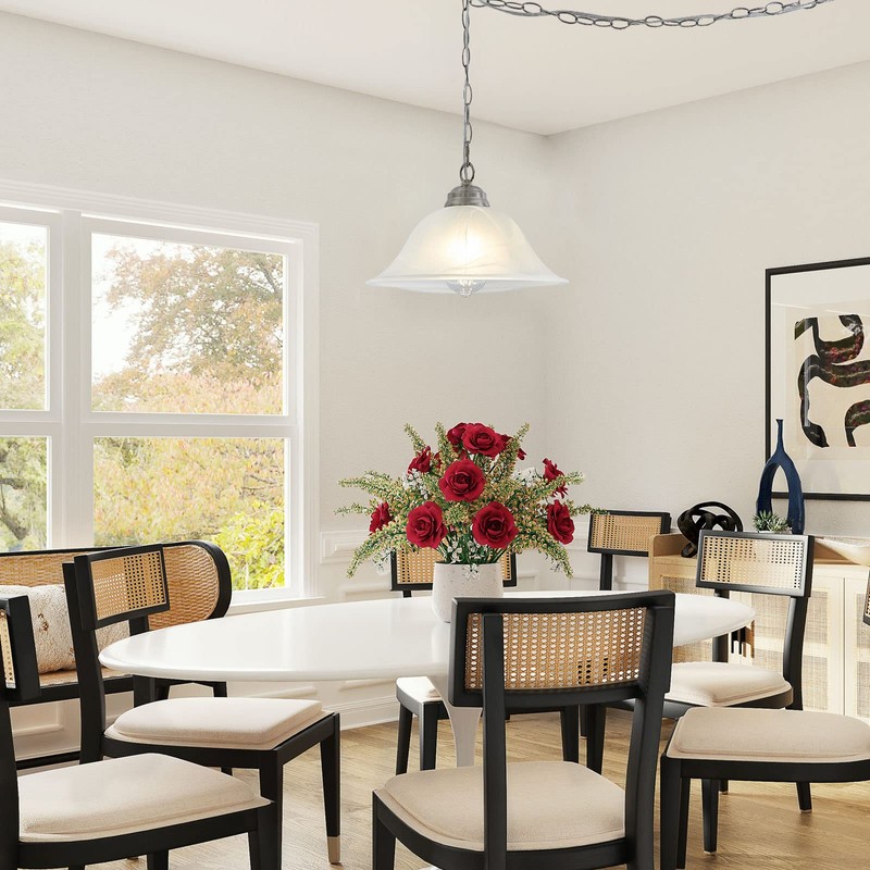 SHENGQINGTOP Plug in Pendant Light Alabaster Glass Shade Hanging Lamp