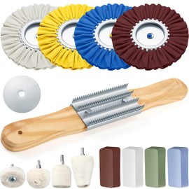 Liliful 14 Pcs 8" Airway Polishing Wheel Kit in Diameter 5/8", Metal Aluminum Buffing Wheel and Polishing Compound and Buffing Drill and Rake Pad for Angle Grinder Mirror Metal Finish(Dark Color)