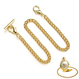 Doukesh Pocket Watch Chain with T Bar, Pocket Watch Chain with 2 Hooks, Metal Pocket Watch Chain, Vest Chain, Watch Chain Link, Pocket Watch Chain for Men and Women, Watch Chain Classic Pocket Watch